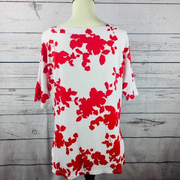 Talbots White Red Floral Square Neck Top - Picture 7 of 8